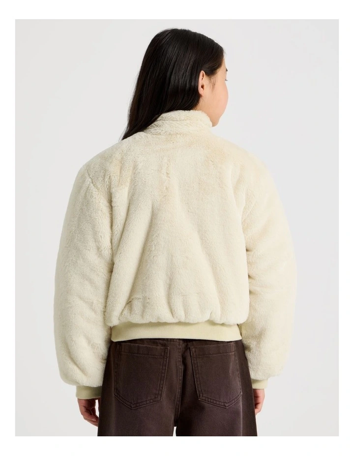 Reversible Fur Bomber Jacket in Ecru image 5
