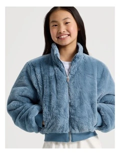 Reversible Fur Bomber Jacket in Blue