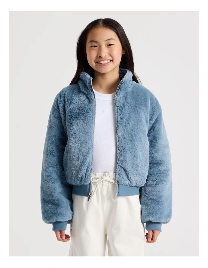 Reversible Fur Bomber Jacket in Blue image 2