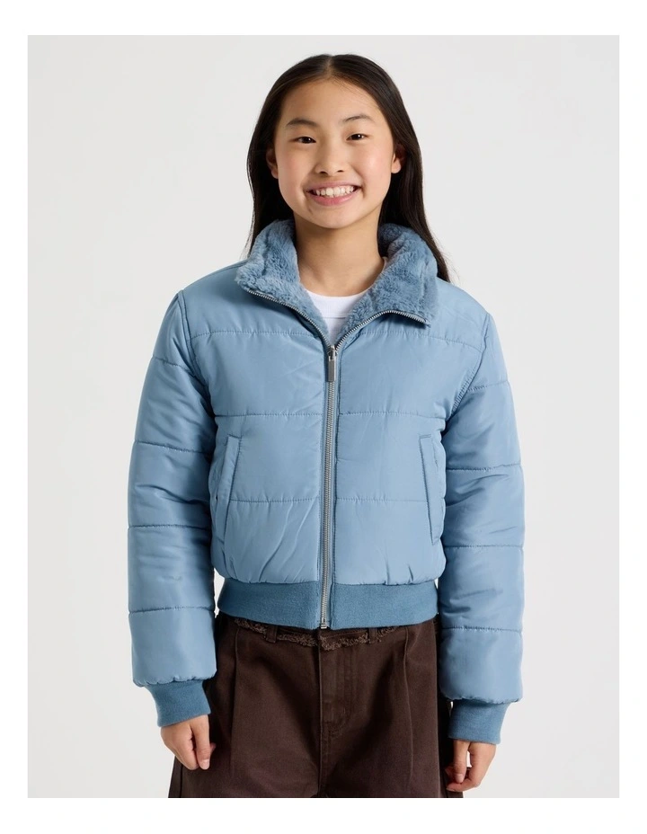 Reversible Fur Bomber Jacket in Blue image 3