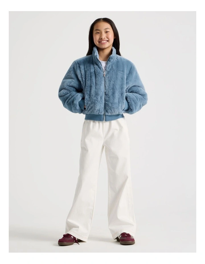 Reversible Fur Bomber Jacket in Blue image 4