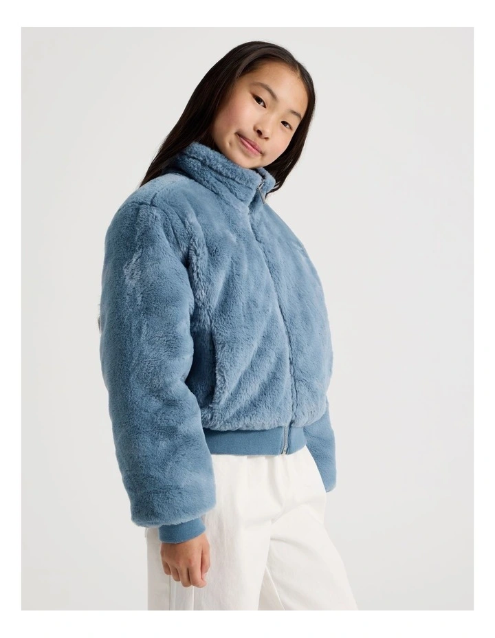 Reversible Fur Bomber Jacket in Blue image 5