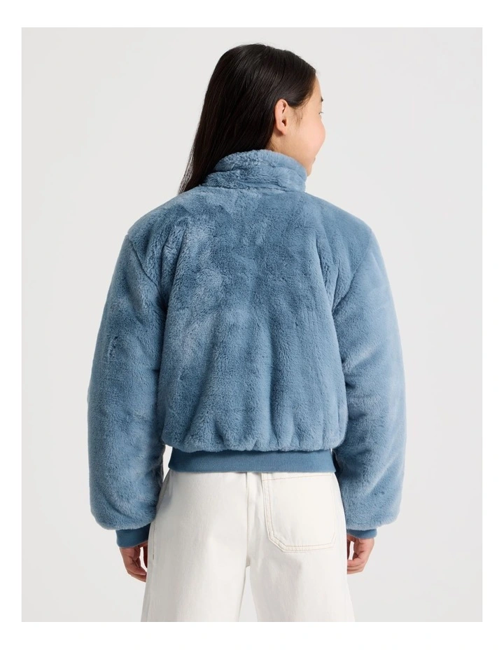 Reversible Fur Bomber Jacket in Blue image 6