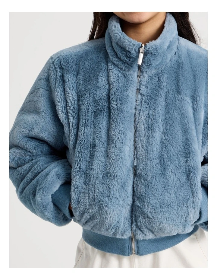 Reversible Fur Bomber Jacket in Blue image 7