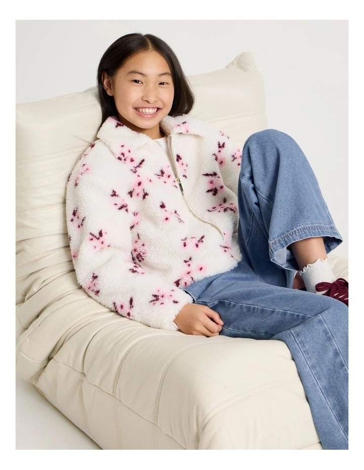 Sherpa Jacket with Embroidery in White image 1