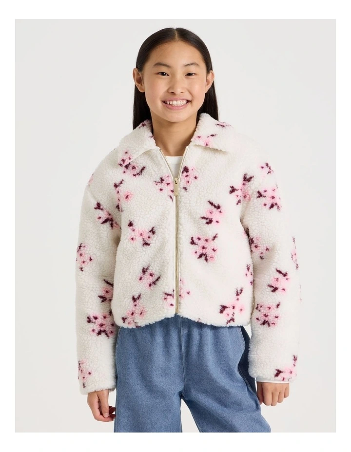 Sherpa Jacket with Embroidery in White image 2