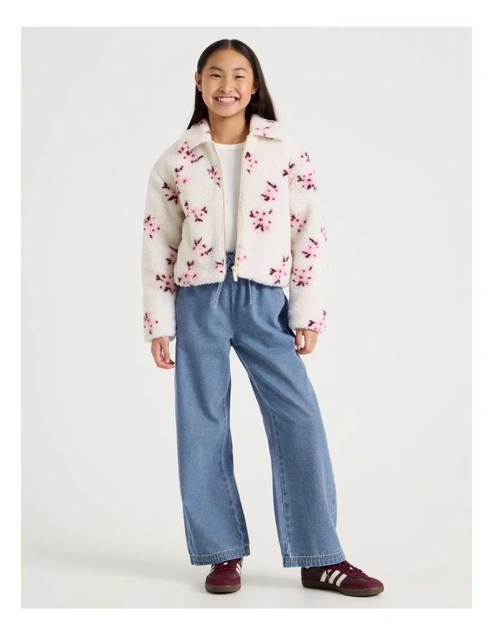 Sherpa Jacket with Embroidery in White image 3