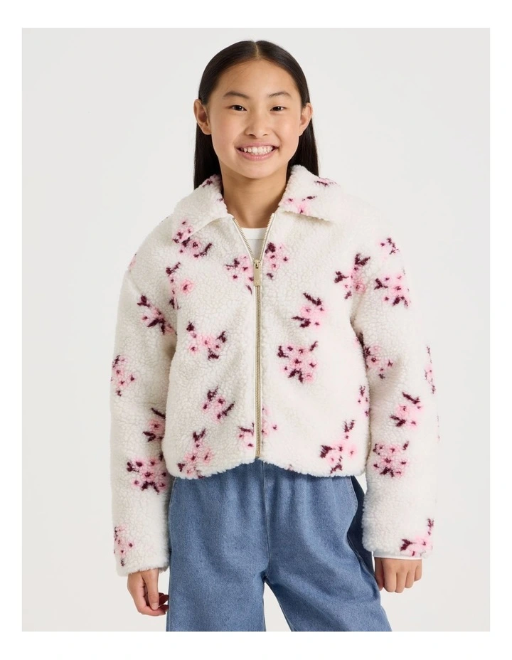 Sherpa Jacket with Embroidery in White image 4