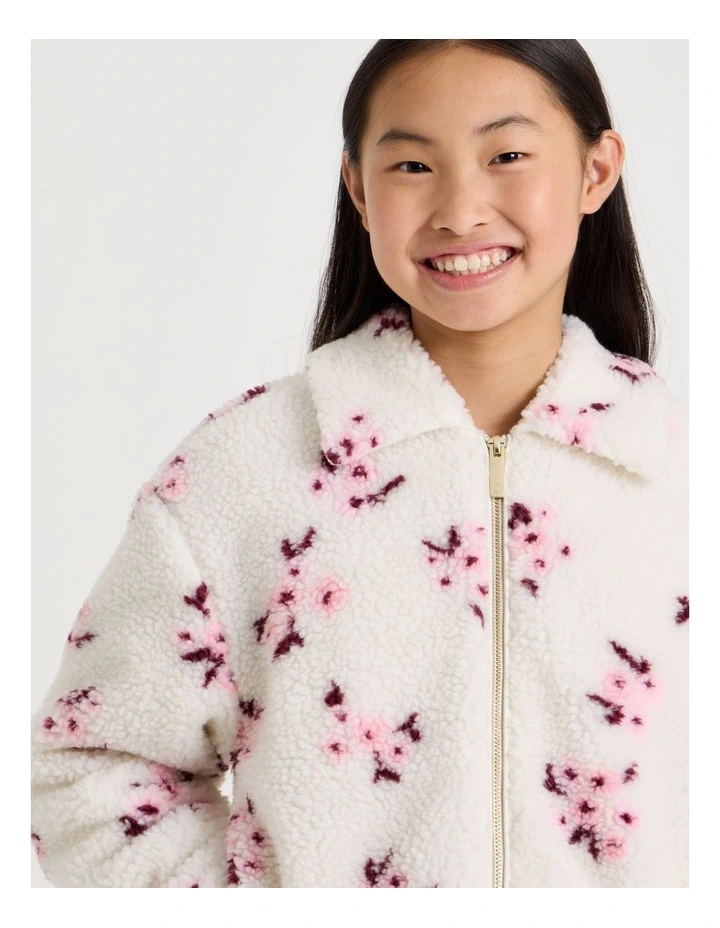 Sherpa Jacket with Embroidery in White image 5