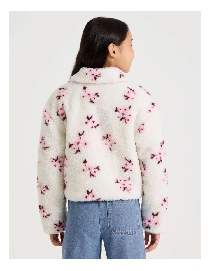 Sherpa Jacket with Embroidery in White image 6