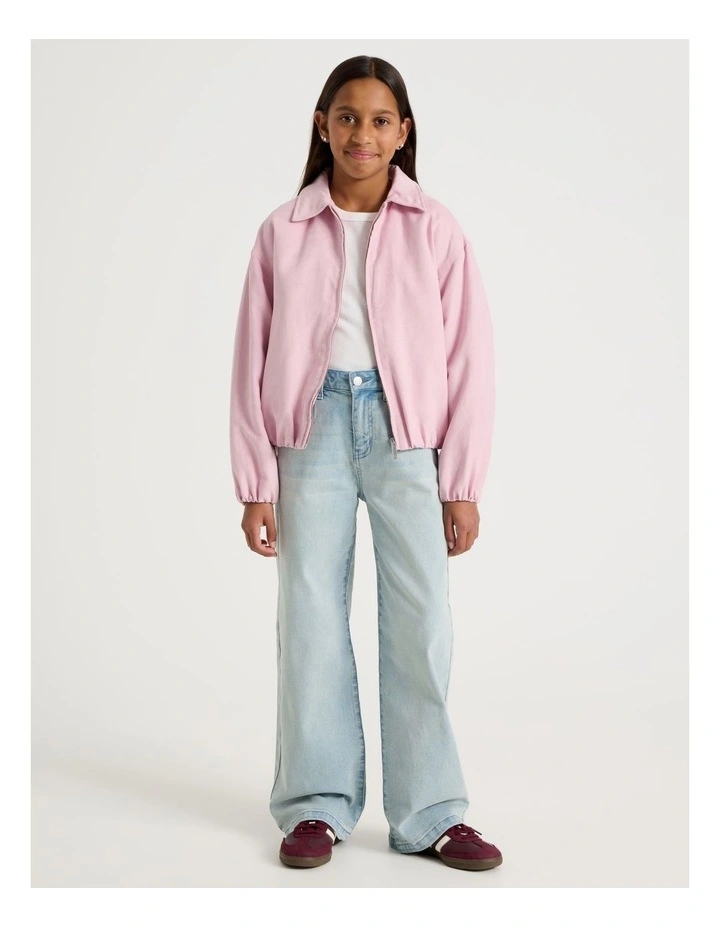 Suede Jacket with Cord Collar in Pink image 2