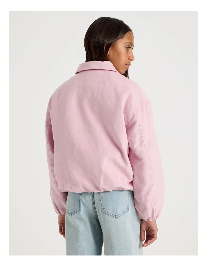 Suede Jacket with Cord Collar in Pink image 5