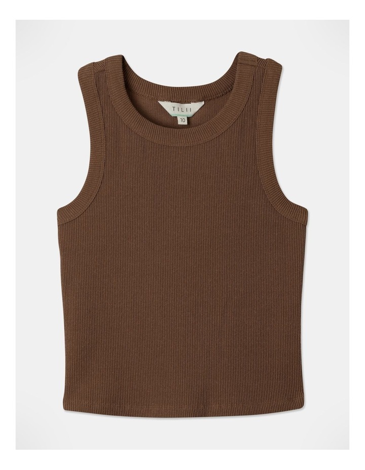 Rib Racer Back Tank Top in Brown
