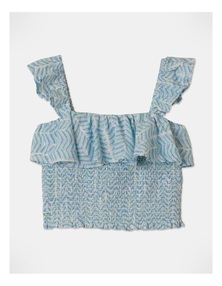 Linen Cropped Shirred Singlet in Blue