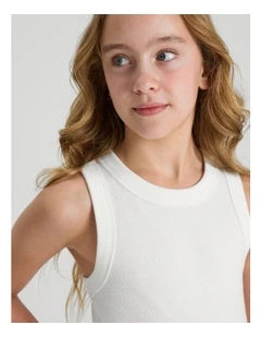 Essentials Rib Racer Back Singlet in White