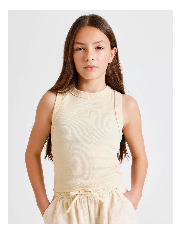 Essentials Rib Racer Singlet in Ecru image 1