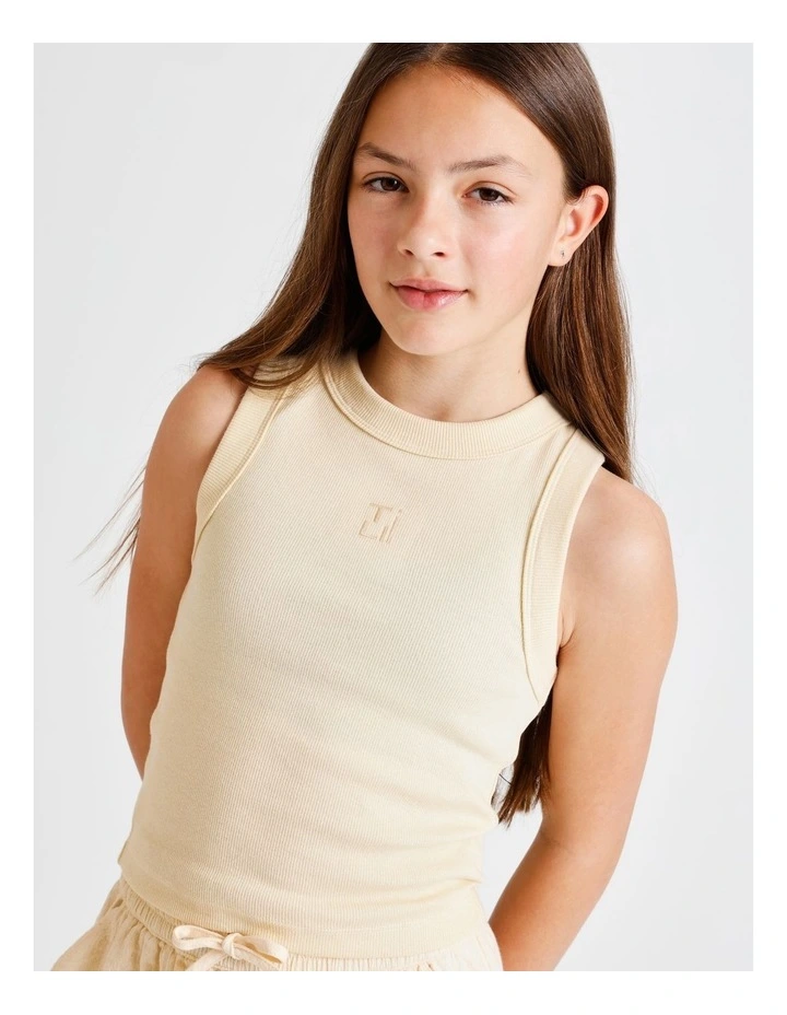 Essentials Rib Racer Singlet in Ecru image 2