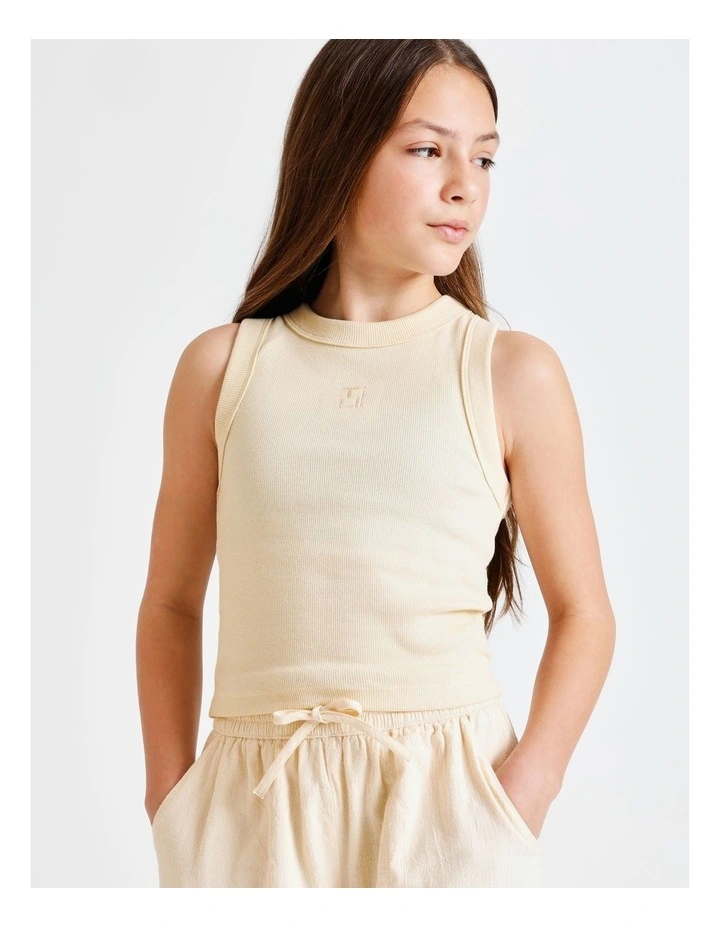 Essentials Rib Racer Singlet in Ecru image 3