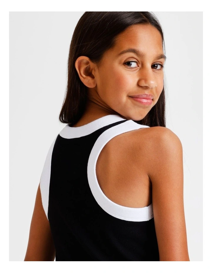 Essentials Rib Racer Singlet in Black With White Trim image 2
