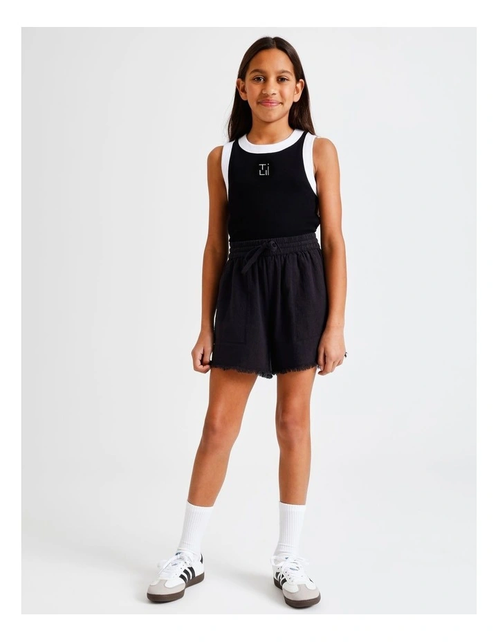 Essentials Rib Racer Singlet in Black With White Trim image 3