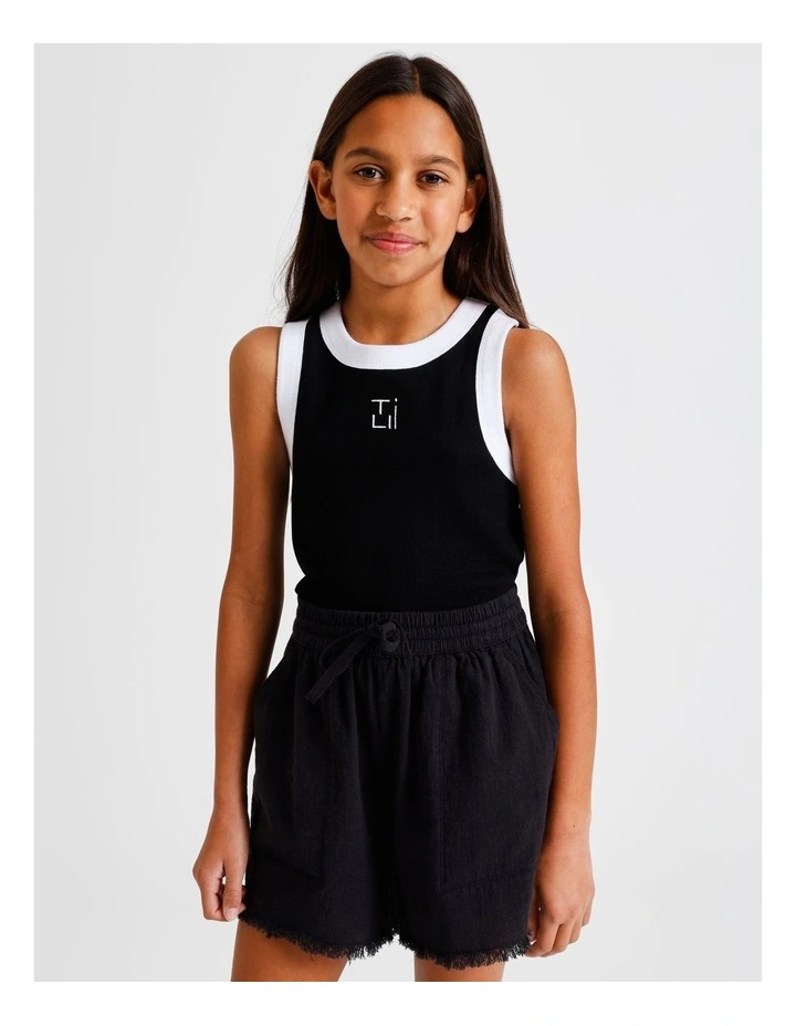 Essentials Rib Racer Singlet in Black With White Trim image 4