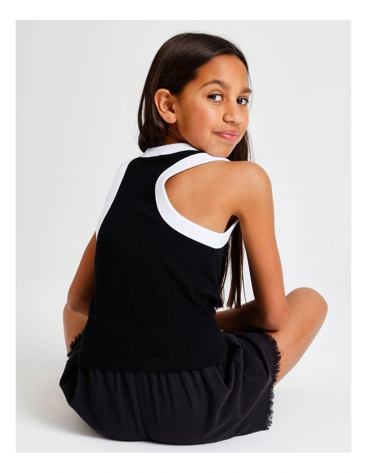 Essentials Rib Racer Singlet in Black With White Trim image 5