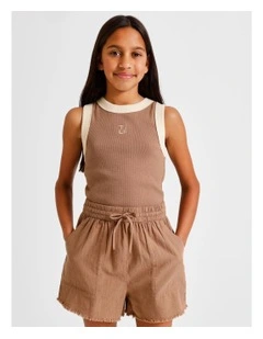 Essentials Rib Racer Back Singlet in Brown