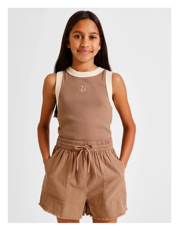 Essentials Rib Racer Back Singlet in Brown image 1