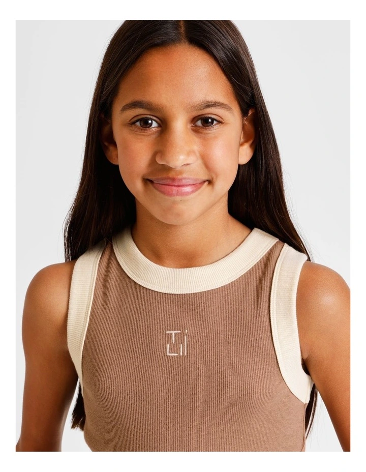Essentials Rib Racer Back Singlet in Brown image 2