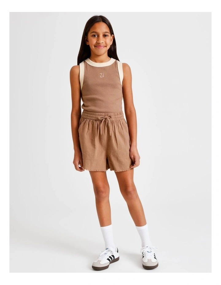 Essentials Rib Racer Back Singlet in Brown image 3