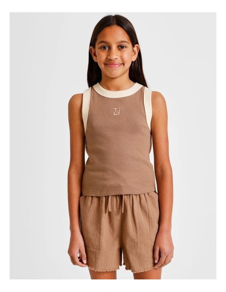 Essentials Rib Racer Back Singlet in Brown image 4