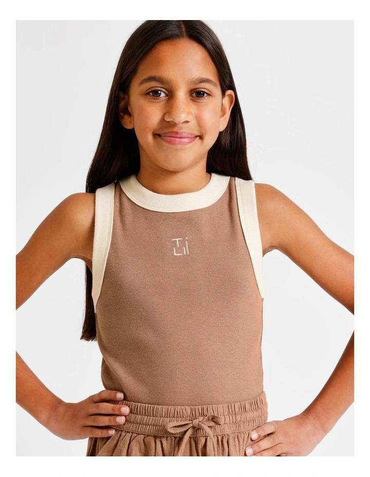 Essentials Rib Racer Back Singlet in Brown image 5