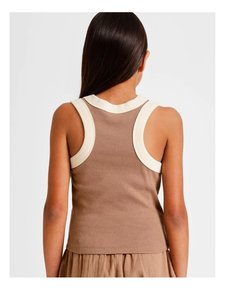 Essentials Rib Racer Back Singlet in Brown image 6