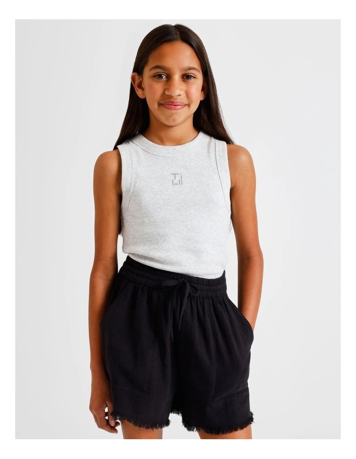 Essentials Rib Racer Back Singlet in Grey Marle image 1