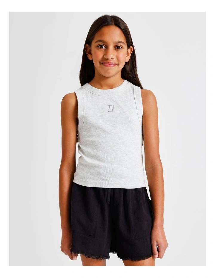 Essentials Rib Racer Back Singlet in Grey Marle image 5