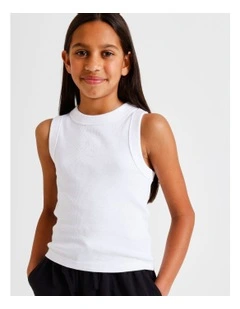Essentials Rib Racer Back Singlet in White
