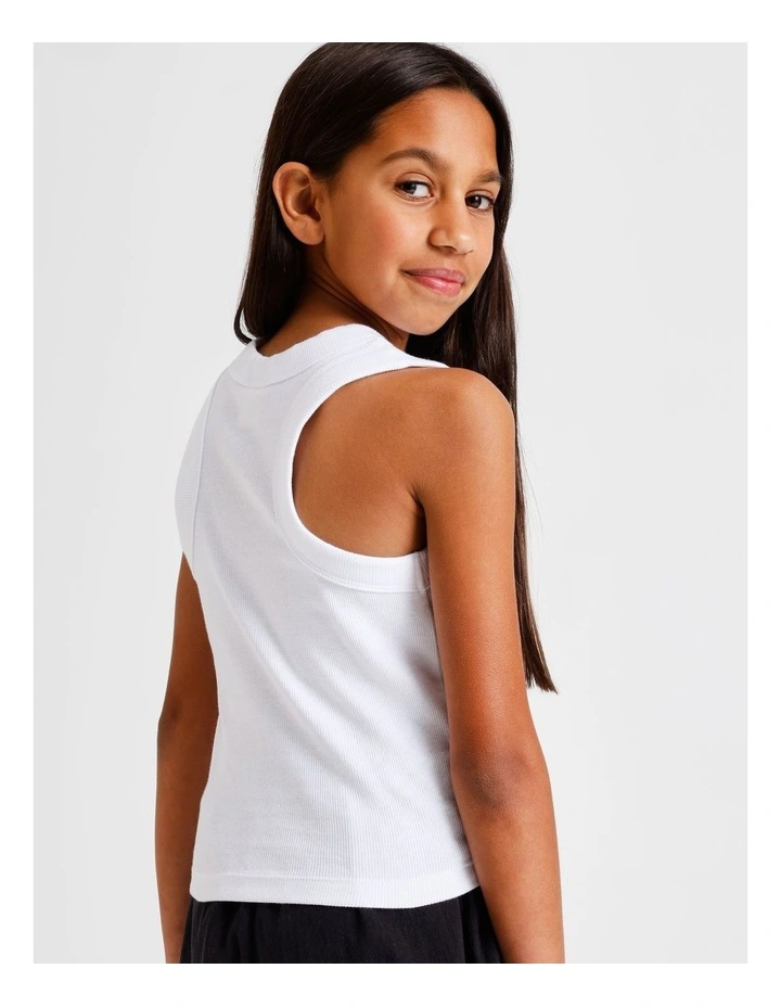 Essentials Rib Racer Back Singlet in White image 4