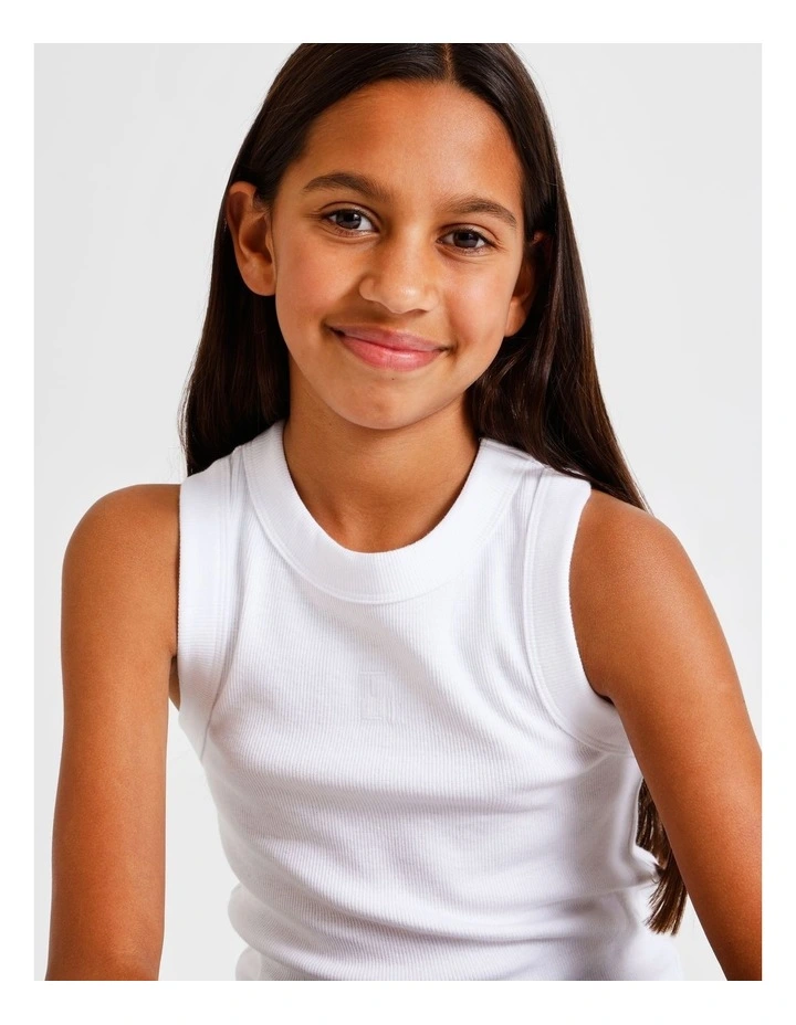 Essentials Rib Racer Back Singlet in White image 5
