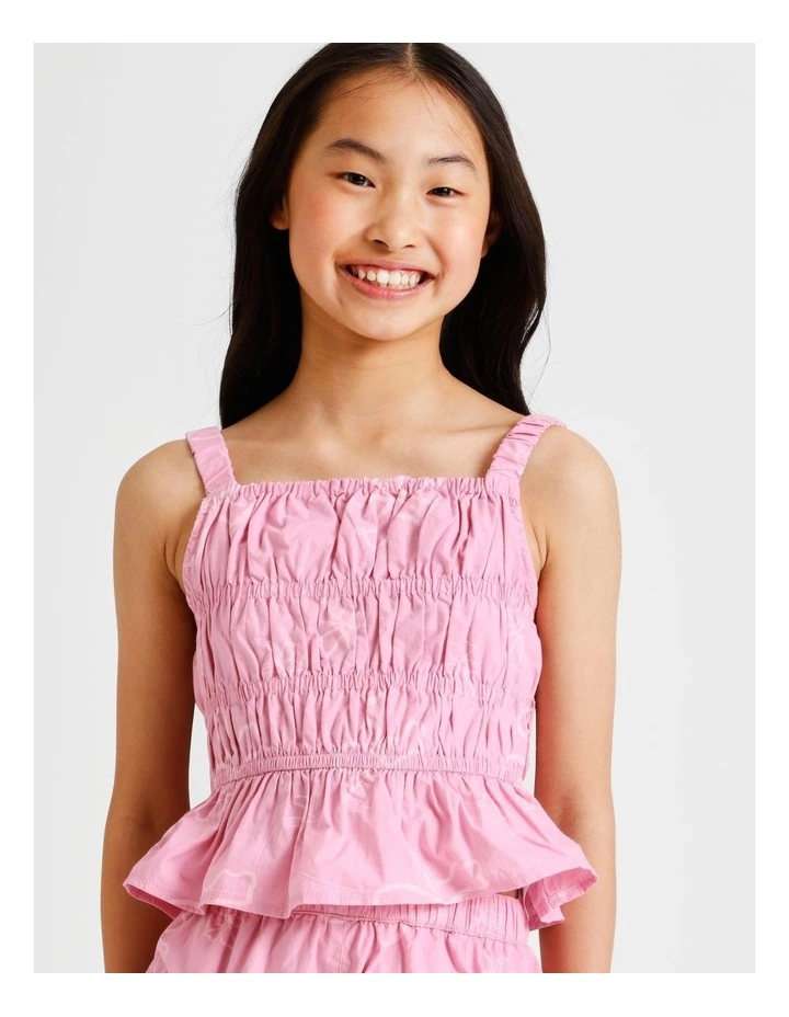 Sleeeless Poplin Shirred Peplum Singlet in Floral and Dusty Pink image 1