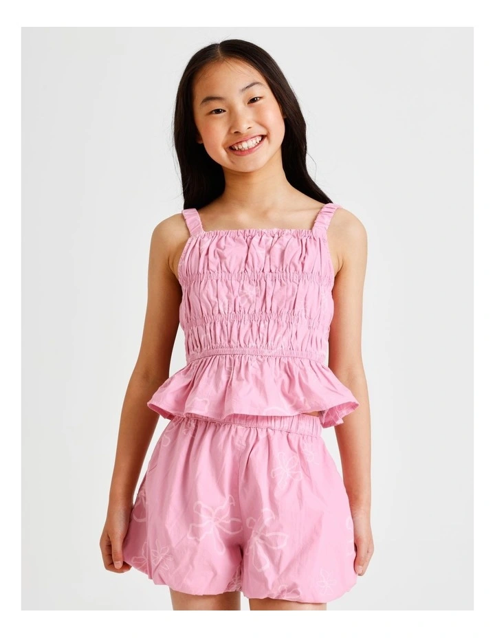 Sleeeless Poplin Shirred Peplum Singlet in Floral and Dusty Pink image 2