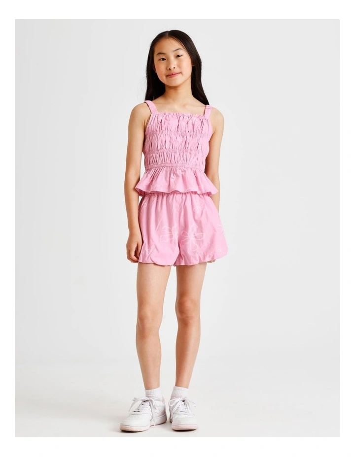 Sleeeless Poplin Shirred Peplum Singlet in Floral and Dusty Pink image 3