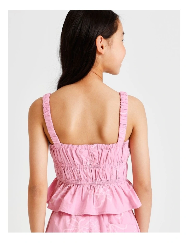 Sleeeless Poplin Shirred Peplum Singlet in Floral and Dusty Pink image 5
