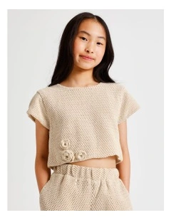 Crochet One Shoulder Singlet in Natural