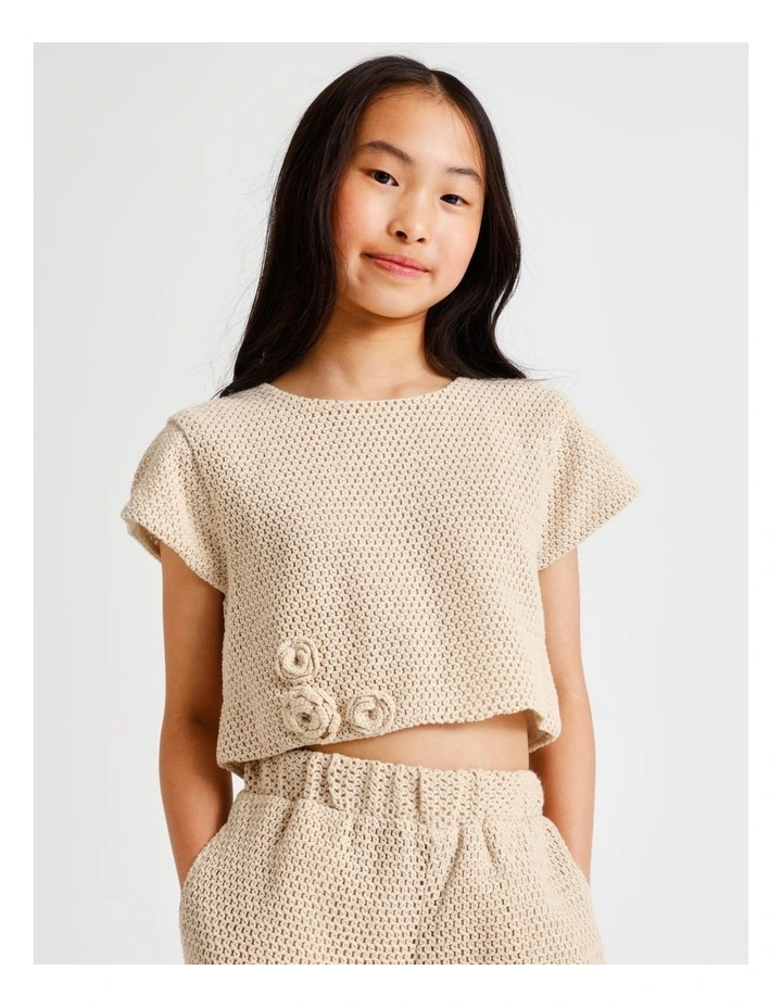 Crochet One Shoulder Singlet in Natural image 1