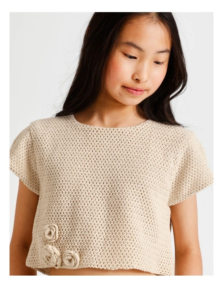 Crochet One Shoulder Singlet in Natural image 3