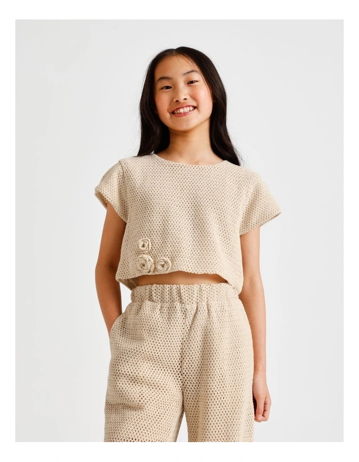 Crochet One Shoulder Singlet in Natural image 4