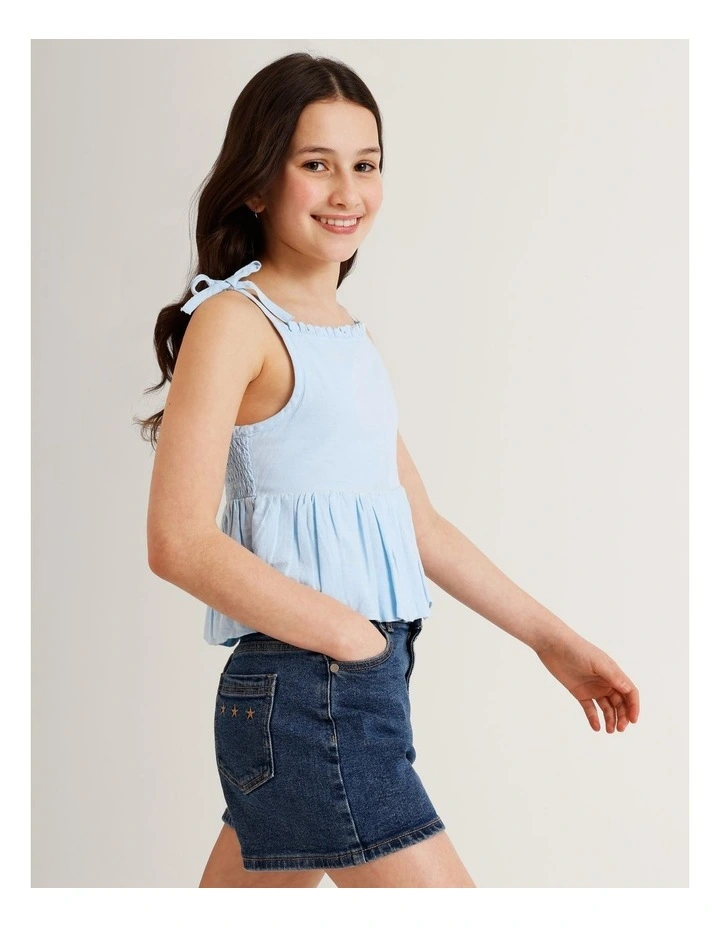 Sleeveless Linen Bubble Hem Singlet in Light Blue image 5