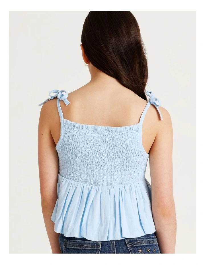 Sleeveless Linen Bubble Hem Singlet in Light Blue image 6