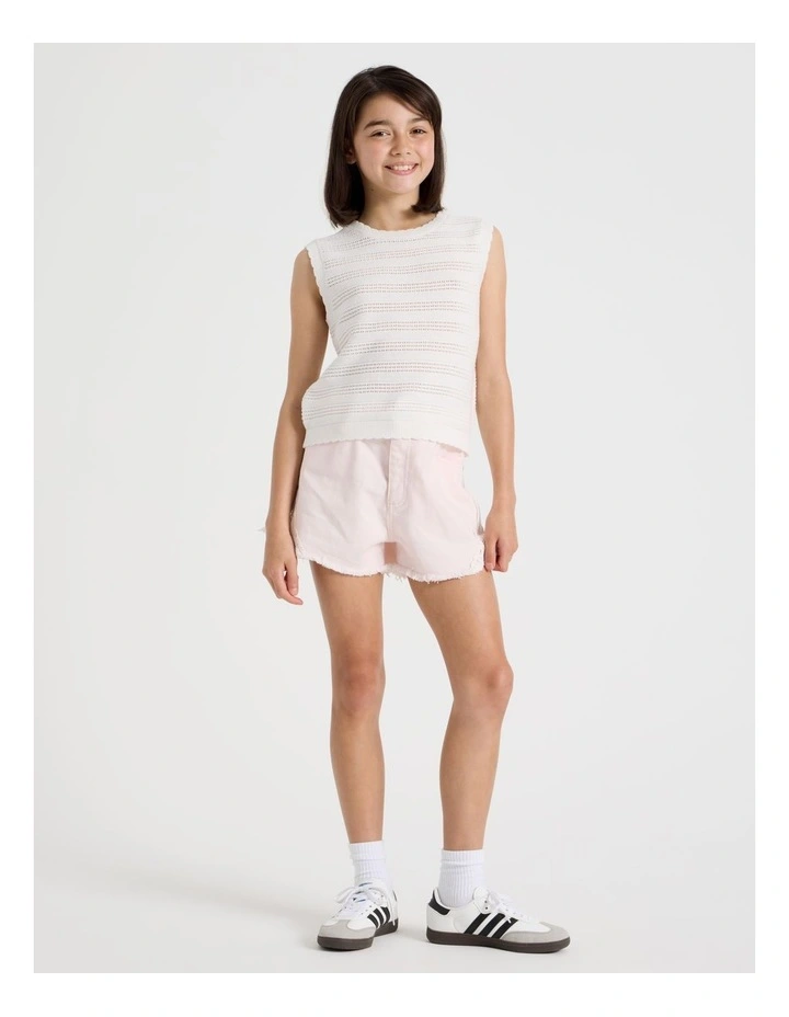 Sleeveless Crochet Knit Tank with Scallop Hem in White image 2