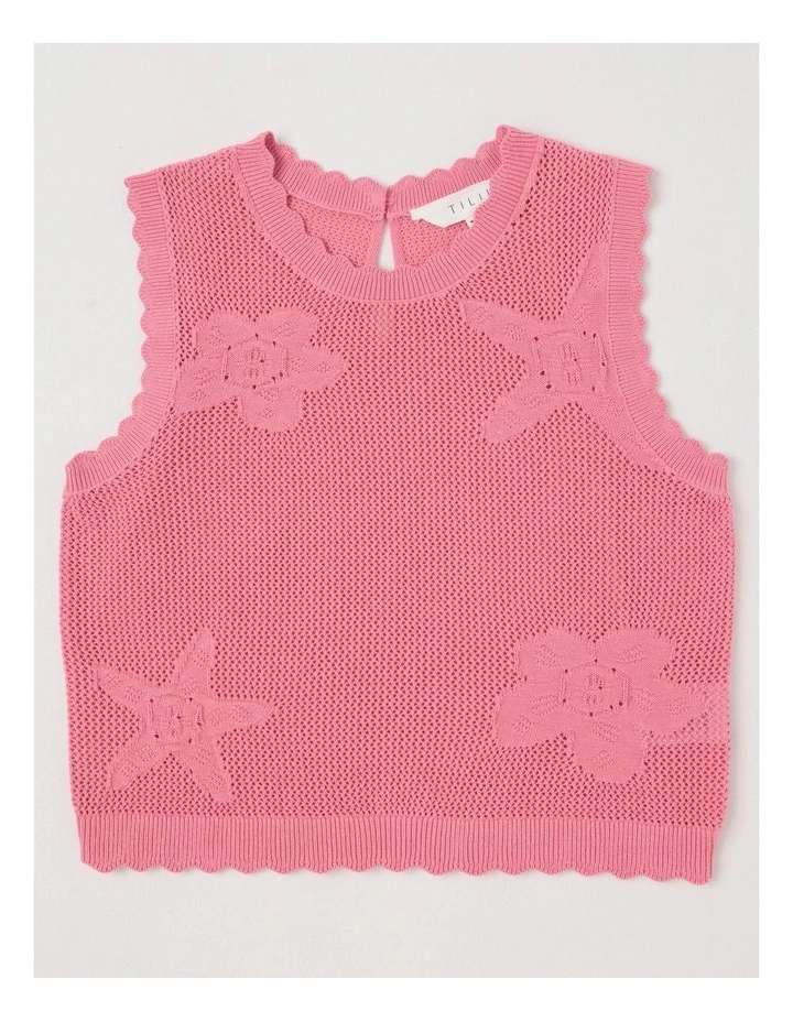 Sleeveless Crochet Knit Tank with Scallop Hem in Pink image 1